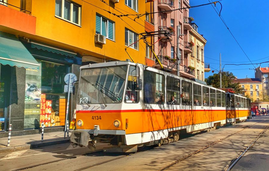 One of the colourful trams