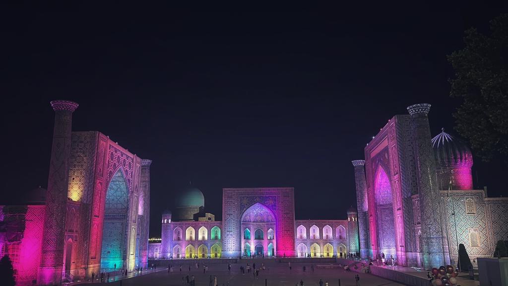 Registan Square in Samarkand at night