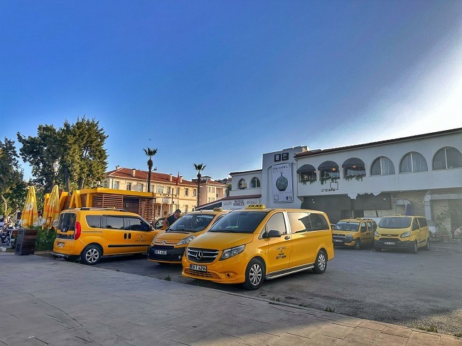 Yellow taxis in Kusadasi